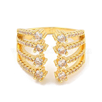 Латунные широкие открытые манжеты с микро-паве и прозрачным цирконием для женщин RJEW-L121-009G-1