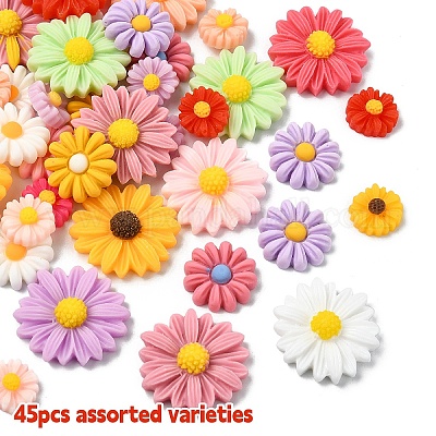 45個3スタイルの樹脂カボションセット 花 ミックスカラー 11~23x4.5