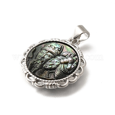 Латунь с резными подвесками из натуральных ракушек KK-Z091-06P-01-1