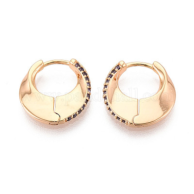 Серьги-кольца с микропаве из латуни и циркониями в форме луны EJEW-T048-37B-G-1