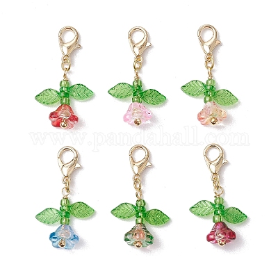 Подвесные украшения из цветочного стекла и акриловых бусин HJEW-JM03045-1