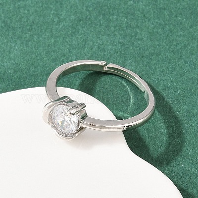 Женские кольца на палец из латуни с микропаве и кубическим цирконием RJEW-B153-02P-1