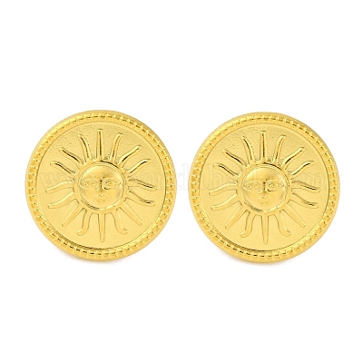 Ионное покрытие (ip) нержавеющая сталь 304 плоские круглые серьги-гвоздики в форме солнца EJEW-D281-24G-1