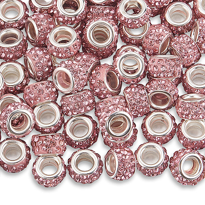 80 шт. полимерная глина со стразами европейские бусины с большими отверстиями с серебряными латунными сердечниками FPDL-LT0001-02C-1