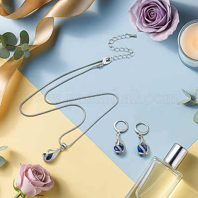 2 комплект из 2-х цветных серег-колец со стразами и ожерелья с подвеской SJEW-GO0001-04-1