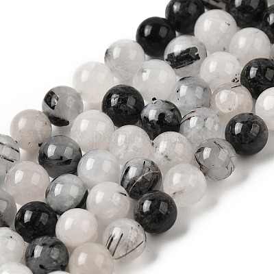 Нити бусин из натурального черного рутилированного кварца G-D295-8mm-1