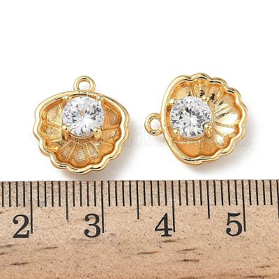 Подвески в форме ракушки из латуни с микропаве из кубических цирконий KK-Z136-56G-01-1