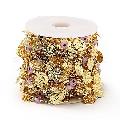 Стеклянные плоские круглые с эмалевыми цепочками от сглаза CHC-G017-23G-04-1