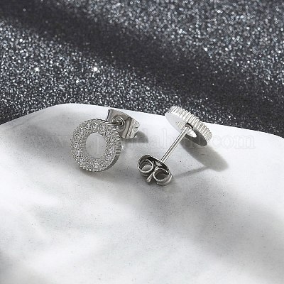 Серьги-гвоздики из нержавеющей стали 304 с микропаве из прозрачных кубических цирконий STAS-Z107-01P-02-1