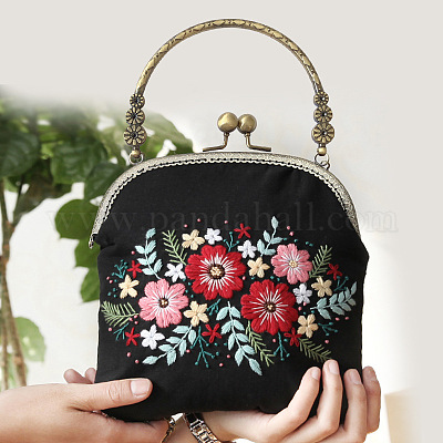 DIY Embroidery Bag Colorful Flowers Pattern Handcraft Needlework Cross  Stitch Kit Hand Bag Purse with Handle
