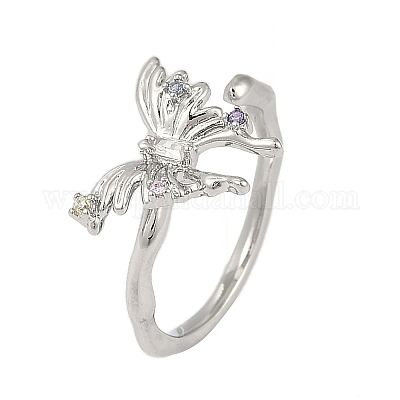 Манжеты из латуни с микро паве кубический цирконий для женщин RJEW-F164-02P-1