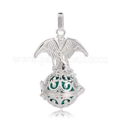 Серебряные позолоченные латунные полые круглые подвески в клетке&nbsp;LS-KK-J248-07S-1