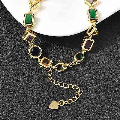 Латунные геометрические звенья цепи с разноцветными кубическими циркониями NJEW-P337-01G-1