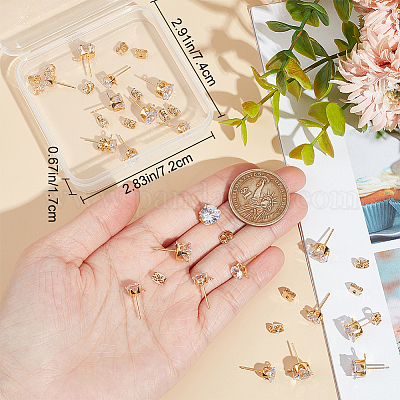 12 пара 2-х стильных сережек-гвоздиков из латуни в форме бриллианта с кубическим цирконием KK-BBC0012-72-1