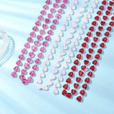 Железные стеклянные цепочки ручной работы в форме сердца AJEW-JB01447-1