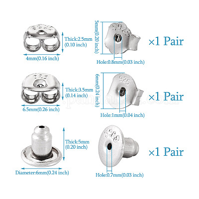 3 пара 3-х стильных фрикционных гаек из стерлингового серебра с родиевым покрытием STER-TA0001-09-1