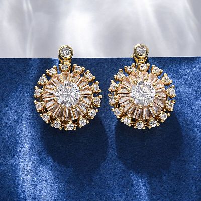 Orecchini a bottone in ottone con zirconi chiari e micro pavè&nbsp;EJEW-C130-01G-1