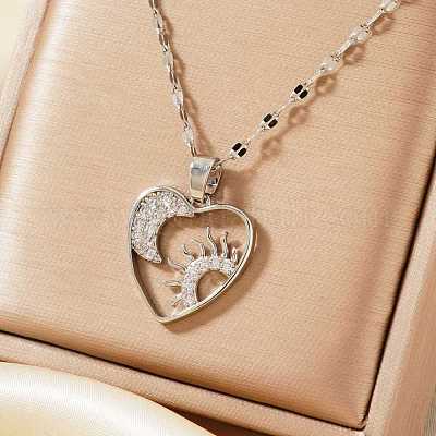 Великолепное латунное сердце с микропаве из прозрачных кубических цирконий с подвеской в виде луны и солнца SS6030-2-1