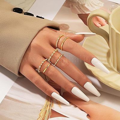 Наборы колец для пальцев из цинкового сплава с кристаллами в виде конского глаза/квадратного/плоского круглого кристалла со стразами FS-WG67419-03-1