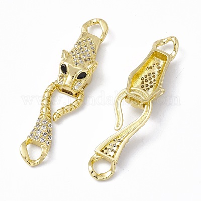 Wholesale Rack Plating Brass Micro Pave Clear & Black Cubic Zirconia S-Hook  Clasps 