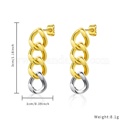 Двухцветные серьги-гвоздики из нержавеющей стали 304 с цепочками JN2741-1-1