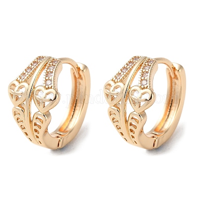 Серьги-кольца из латуни с микропаве из кубического циркония EJEW-P238-12KCG-1