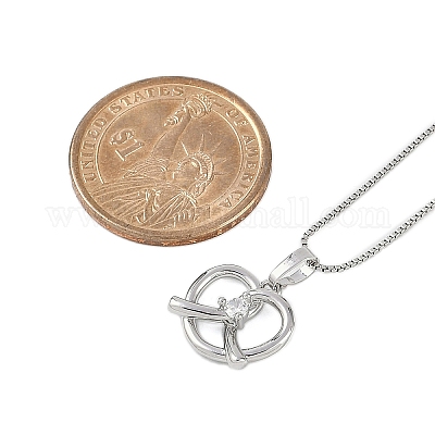 Латунный прозрачный кубический цирконий кулон в форме сердца ожерелья с цепочкой NJEW-M079-03P-1