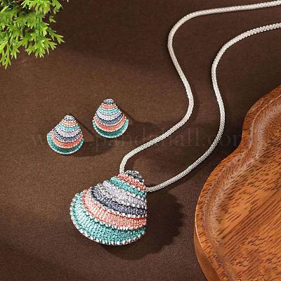 Ожерелья и серьги-гвоздики из сплава в форме ракушки с эмалью FS-WG5EB67-02-1