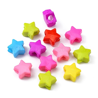 Opaque Acrylic European Beads, Large Hole Star Beads, Mixed Color,  13x13x7mm, Hole: 4mm, about 1050pcs/500g