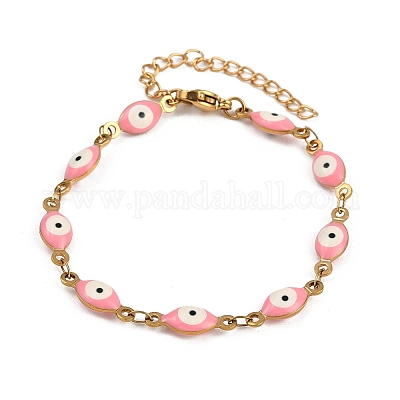 Браслет-цепочка с эмалированными звеньями из нержавеющей стали 201 от сглаза RG3833-3-1