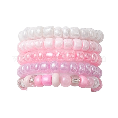 5 шт. 5 цветных эластичных кольца на палец из стеклянного бисера RJEW-JR00665-1