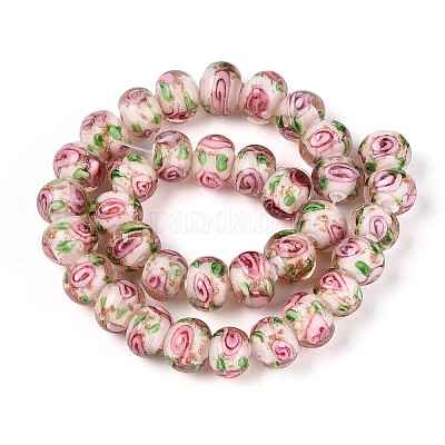 Нити бусин-рондель с внутренним цветком ручной работы в технике лэмпворк LAMP-T022-24J-1