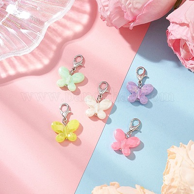 Подвесные украшения в виде бабочек из непрозрачного акрила с имитацией жемчуга HJEW-JM03920-02-1