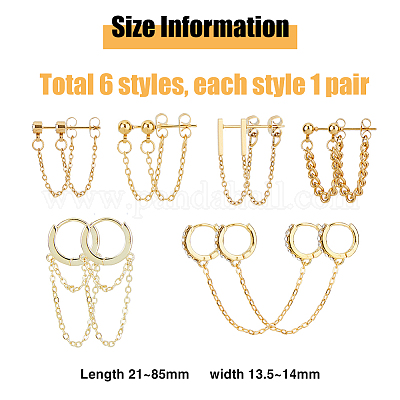 12 шт. 6 стиля серьги-гвоздики из нержавеющей стали и латуни и хирургической нержавеющей стали 316 EJEW-FI0002-79-1