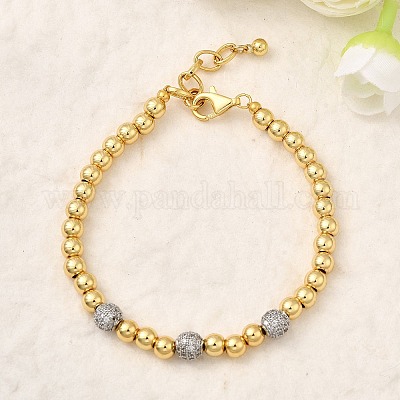 Браслеты из круглых латунных бусин для женщин BJEW-K244-09G-1