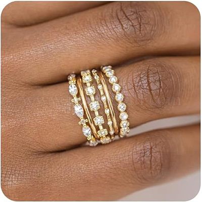 Наборы колец для пальцев из цинкового сплава с кристаллами в виде конского глаза/квадратного/плоского круглого кристалла со стразами FS-WG67419-03-1