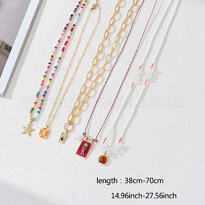 5 шт. ожерелья с подвесками из латуни и стеклянных бусин и эмали с кубическим цирконием FS-WG6EEED-01-1