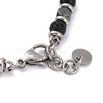 Браслет из круглых бусин из натуральной лавы и магнитного синтетического гематита X-BJEW-P339-02P-08-1