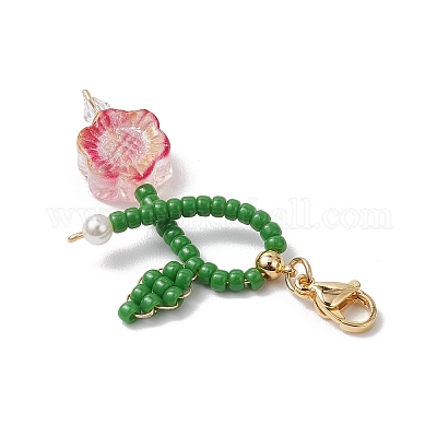 Подвесные украшения из цветочных бусинок и стеклянной оплетки HJEW-TA00338-1