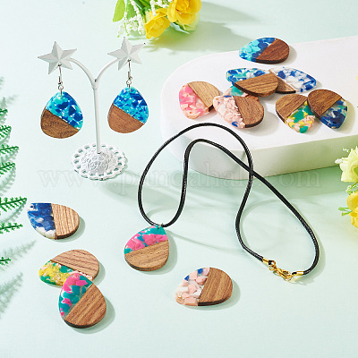 16 шт. подвески из 8-х цветов из смолы и ореха RESI-TA0003-95-1