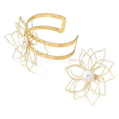 Наборы из железных браслетов и колец с полыми цветами FS-WGA02DC-01-1