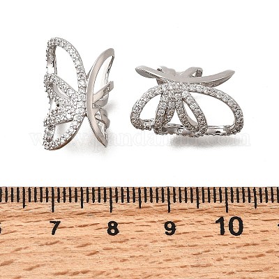 Серьги-каффы с бабочками из латуни с микропаве из прозрачных кубических цирконий EJEW-P322-16P-1