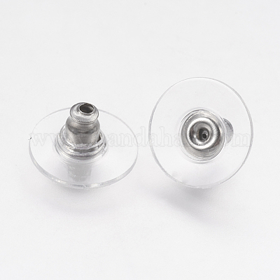 100 Stainless steel Silver 11mm Comfort Earring Backs Bullet Clutch Plastic  Disk 