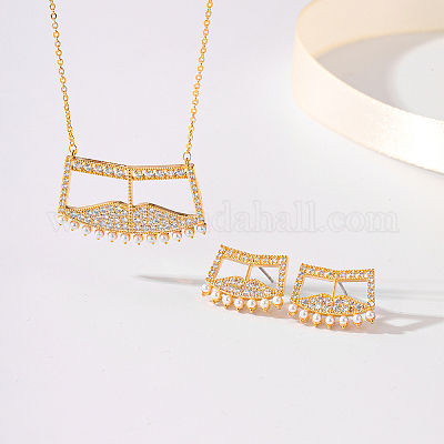 Элегантные серьги-гвоздики и ожерелья с подвесками из латуни с микропаве из прозрачных кубических цирконий для женщин XG2235-1