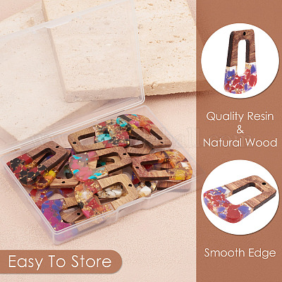 16шт 8 цвета прозрачные подвески из смолы и орехового дерева RESI-TA0001-97-1