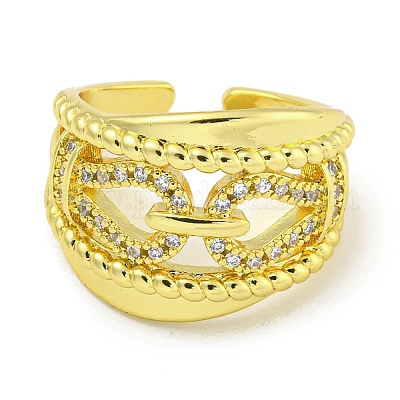 Стойки с покрытием из латуни микро-паве цепи с цирконием открытые кольца-манжеты для женщин RJEW-I104-08G-1