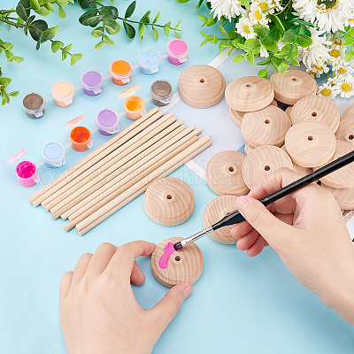 Незаконченные деревянные колеса для транспортных средств schima и наборы палок из березы DIY-WH0308-326B-1