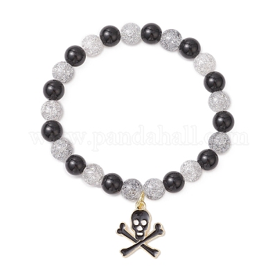 2 шт. 2 цвета браслеты с подвесками в виде черепа из сплава и эмали на тему Хэллоуина BJEW-JB12121-1