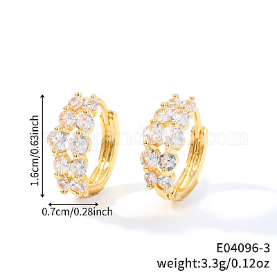 Латунные плоские круглые серьги-кольца с прозрачным кубическим цирконием PR2276-2-1