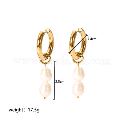 Серьги-кольца из натурального жемчуга из нержавеющей стали CN6183-2-1